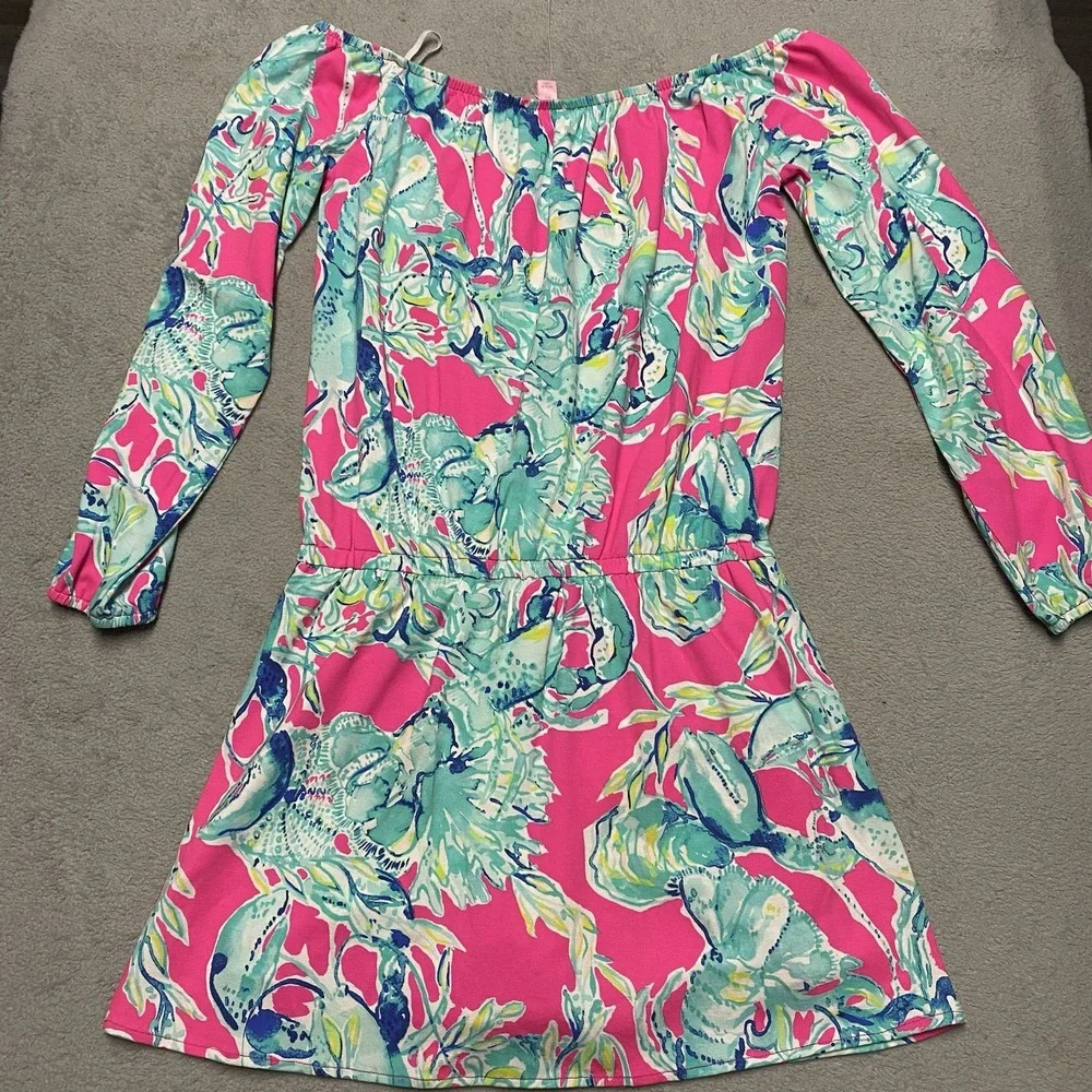 Lilly Pulitzer Lana Skort Romper XS Raz Berry Lobsters In Love NEW - Picture 2 of 9
